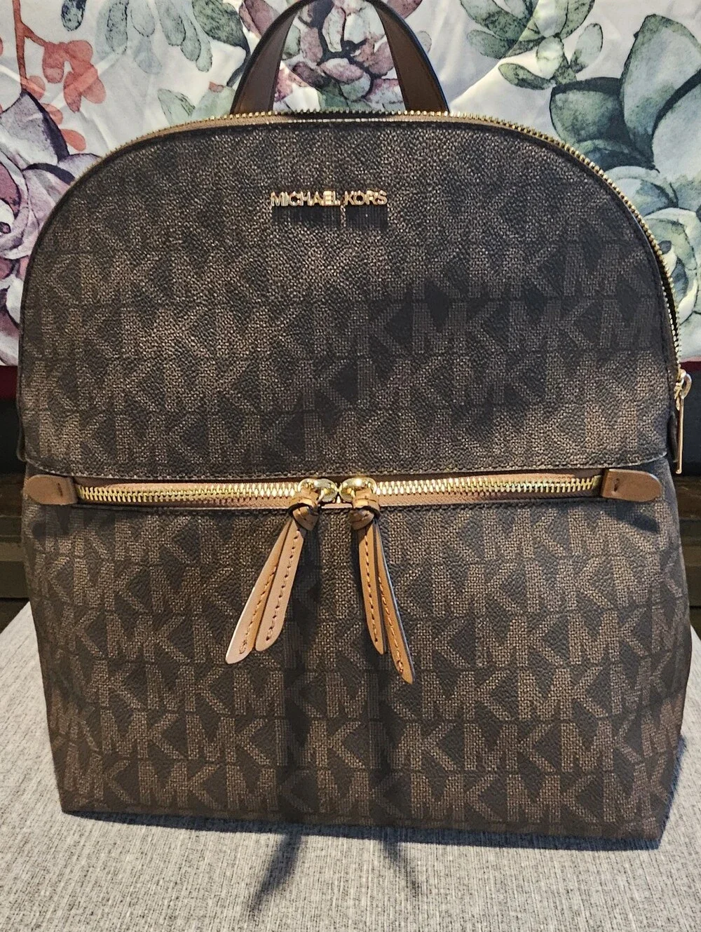 Michael Kors MK Medium Slim Backpack- Brown